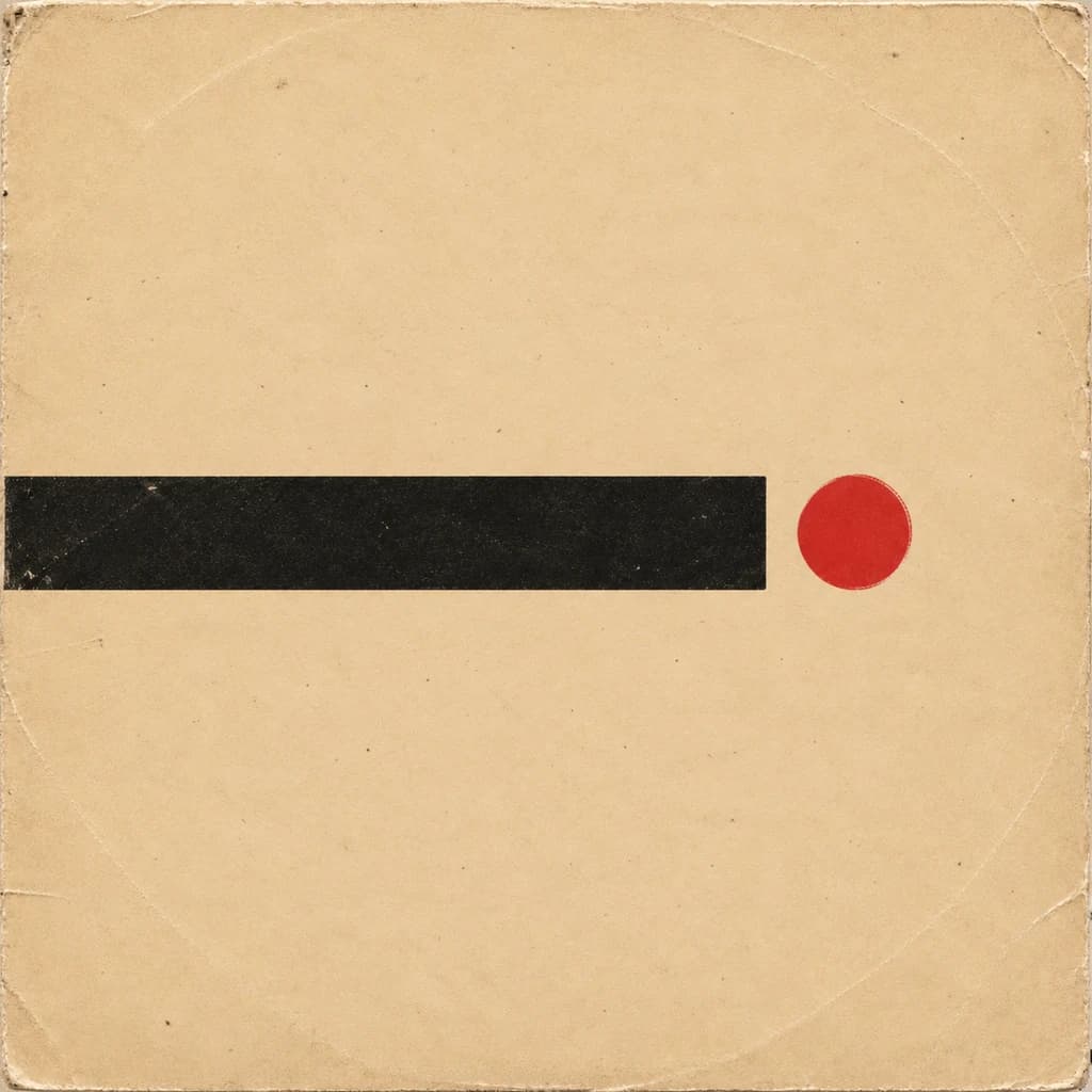 A wide black horizontal bar stops just short of a red dot at mid-height on worn manilla paper.