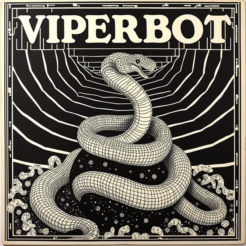 A black-and-white coiled viper sits against concentric geometric lines beneath the title ViperBot.